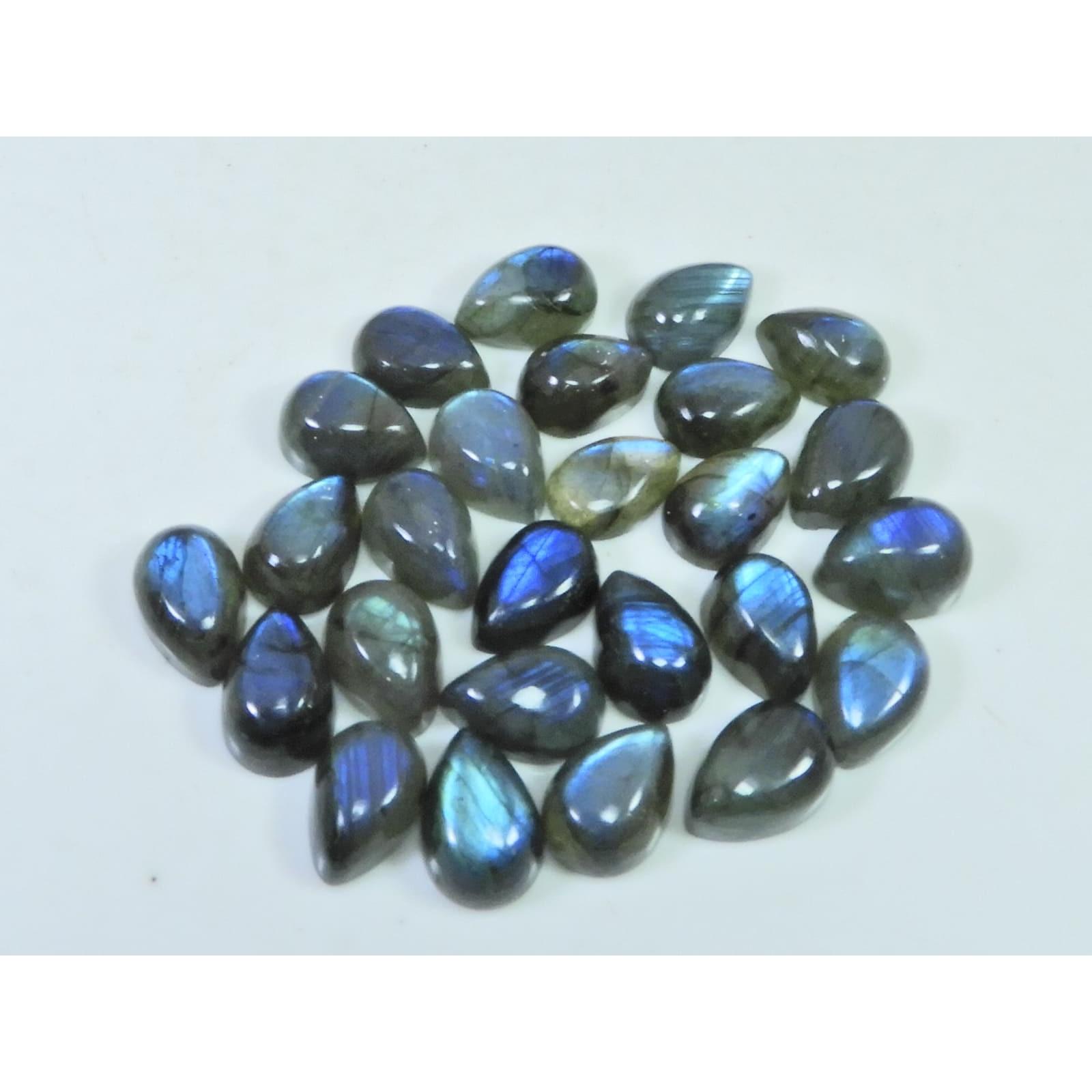 08X11MM Natural Labradorite Blue Fire Pear Cabochon Loose Gemstone 26Pcs Lot C-1102
