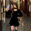 Christmas red fashion versatile neck velvet dress autumn and winter new temperament small design short skirt women