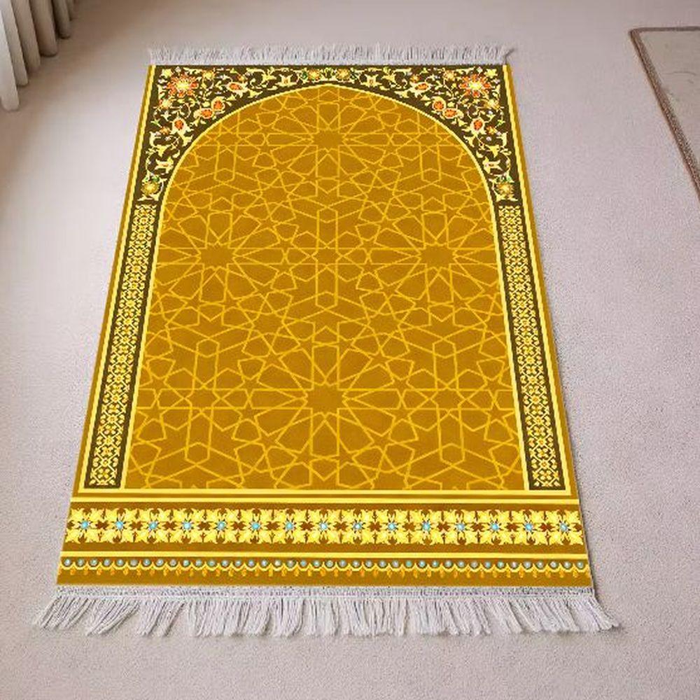 Ramadan Kareem Mat Luxury Gold Arch Prayer Rug for Daily Prayers