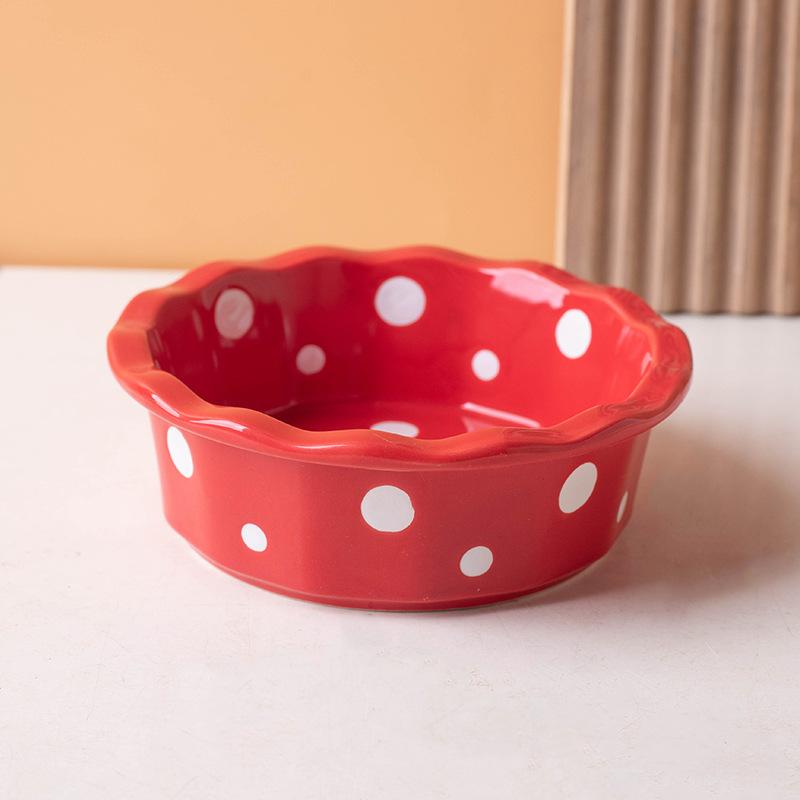 Ceramic Cat Bowl Lace Polka Dot Pet Bowl Anti-Black Chin Cat Food Bowl Cat Food Bowl Small Dog Teddy Pet Supplies