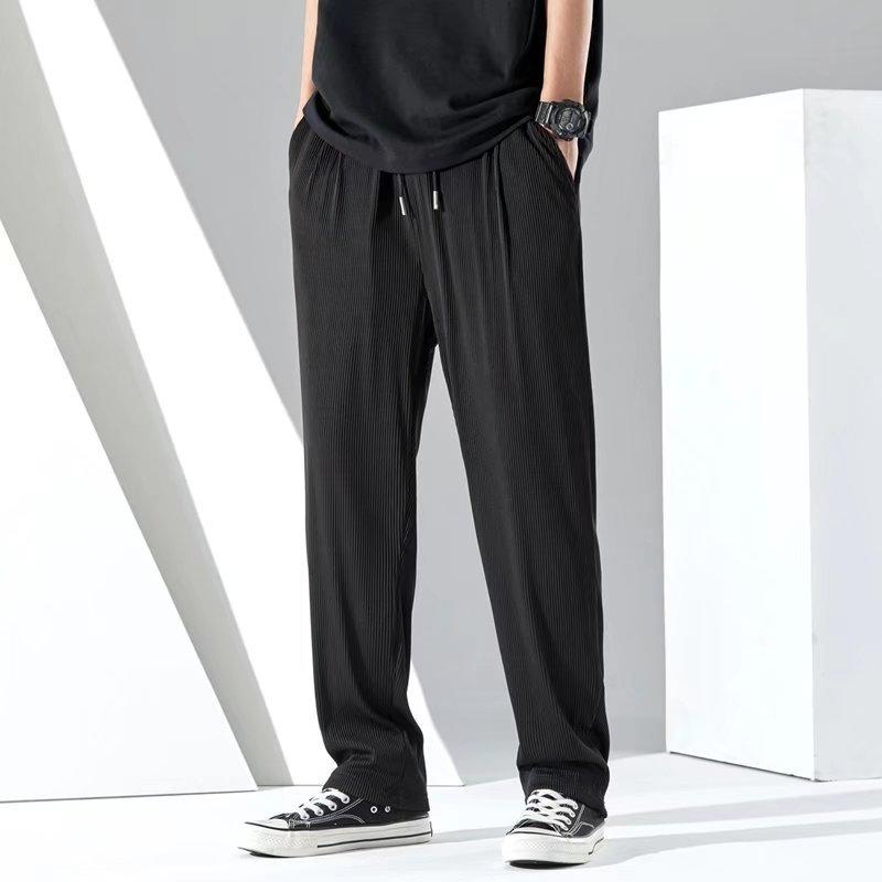 Men's Casual Trousers New Summer Thin Trendy Loose Large Size Straight Vertical Ice Silk Pants