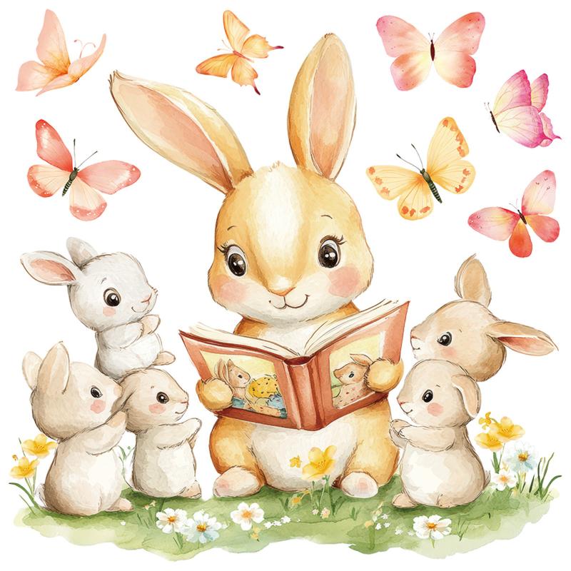 1 Sheet Cute Rabbit Colorful Egg Stickers Easter Electrostatic Patch Glass Window Decals Children S Room Decoration A1