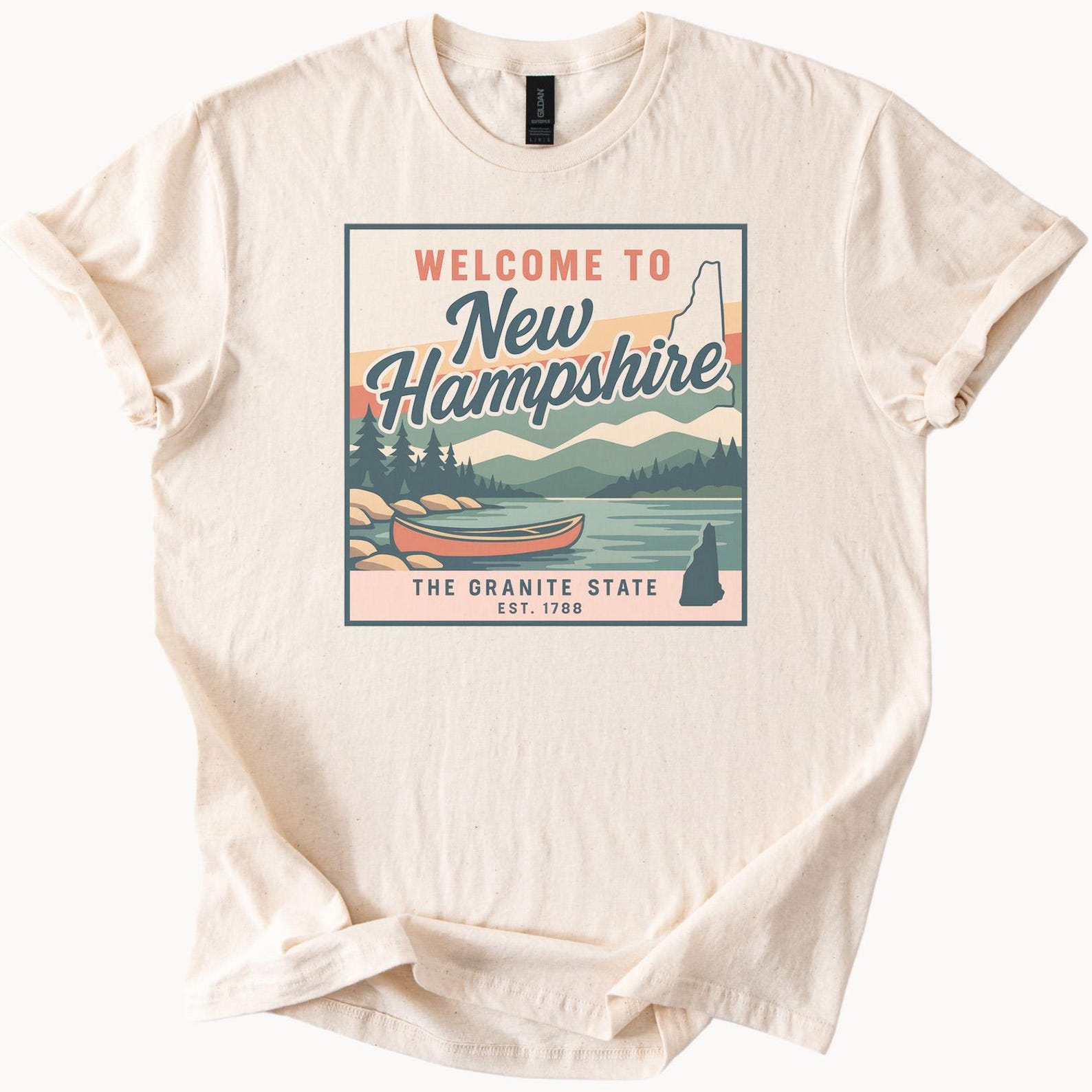New Hampshire Graphic T Shirt Welcome to New Hampshire Scenic Mountain Lake Canoe Forest Souvenir The Granite State Nature Tee 1788 150