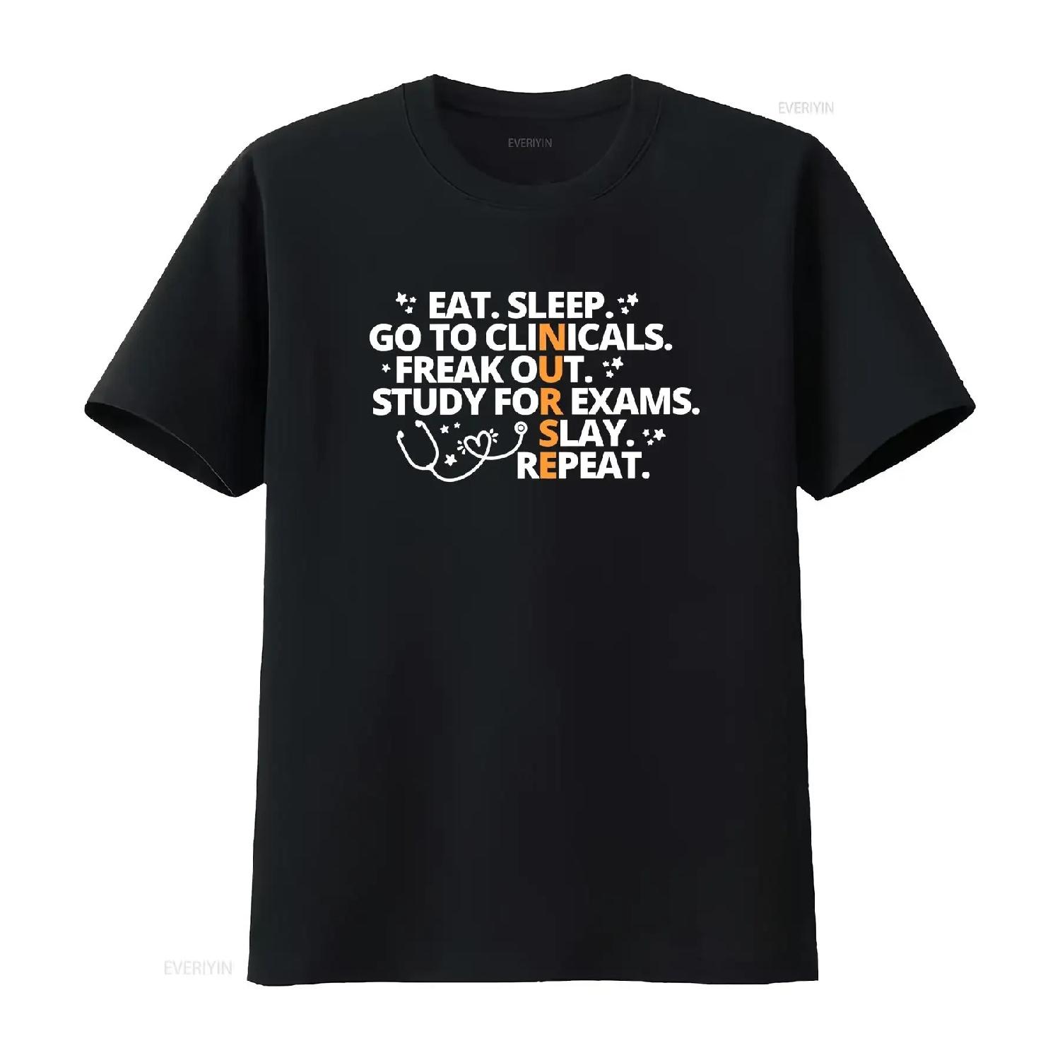 

Nursing Student School T Shirt Funny Graduation Future Nurse Eat Sleep vintage Washed Top For Everyday Wear Breathable Soft XXXXXL чорний