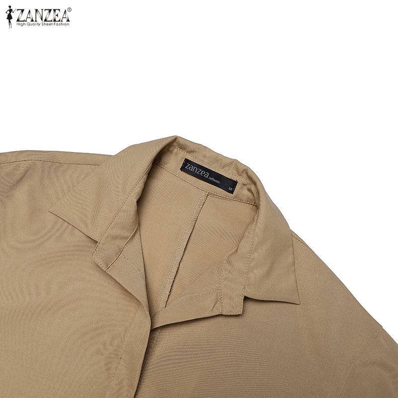 ZANZEA Women Daily Casual Turn Down Collar 3/4 Sleeve Loose Long Dress