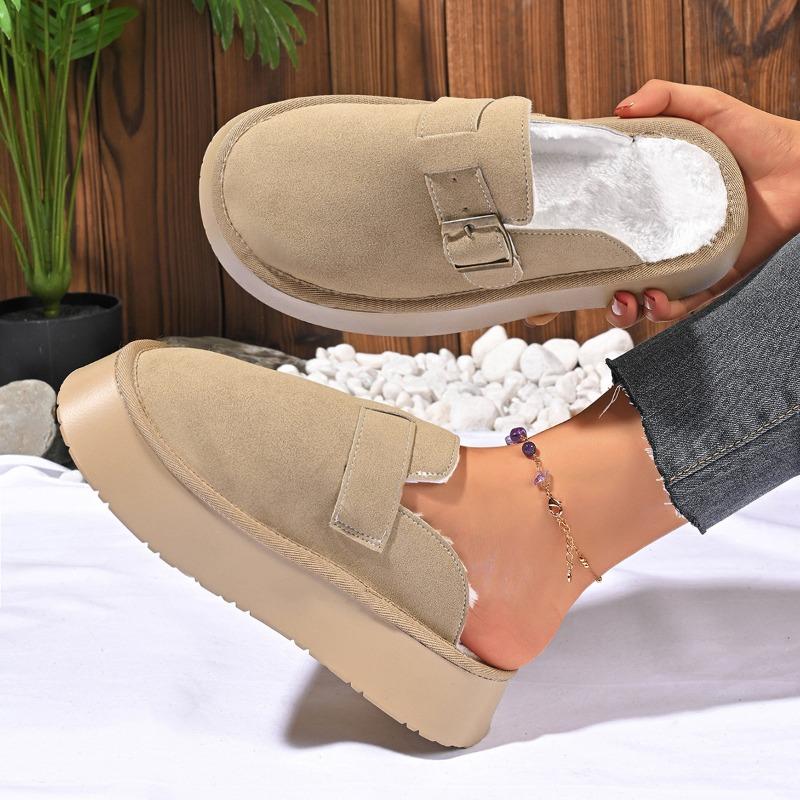 Nye vinterplysj tykksålede fluffy tøfler dame yttertøy beltespenne veskehode varm halvdrag bomullssko