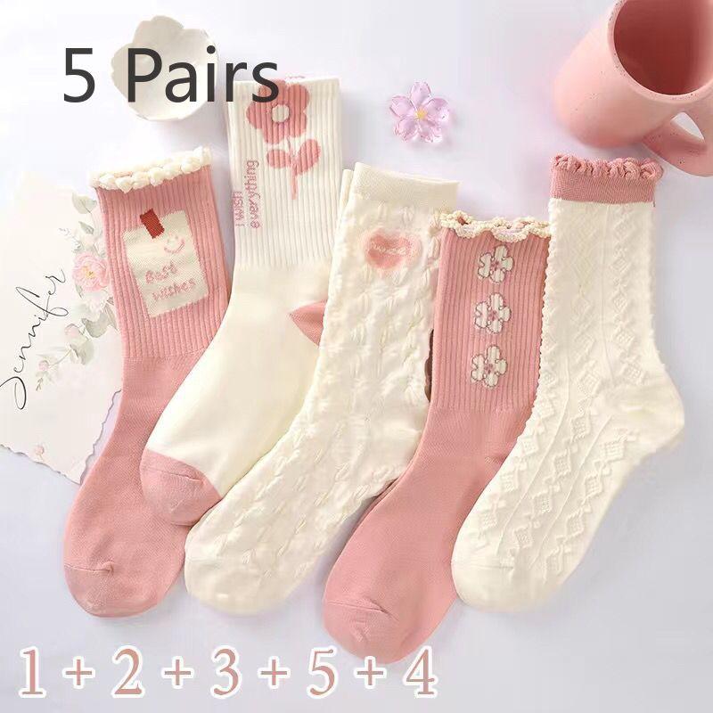 

5 пар женских тонких универсальных дышащих спортивных носков-гольф розового цвета для студентов на весну и лето 5 Pairs