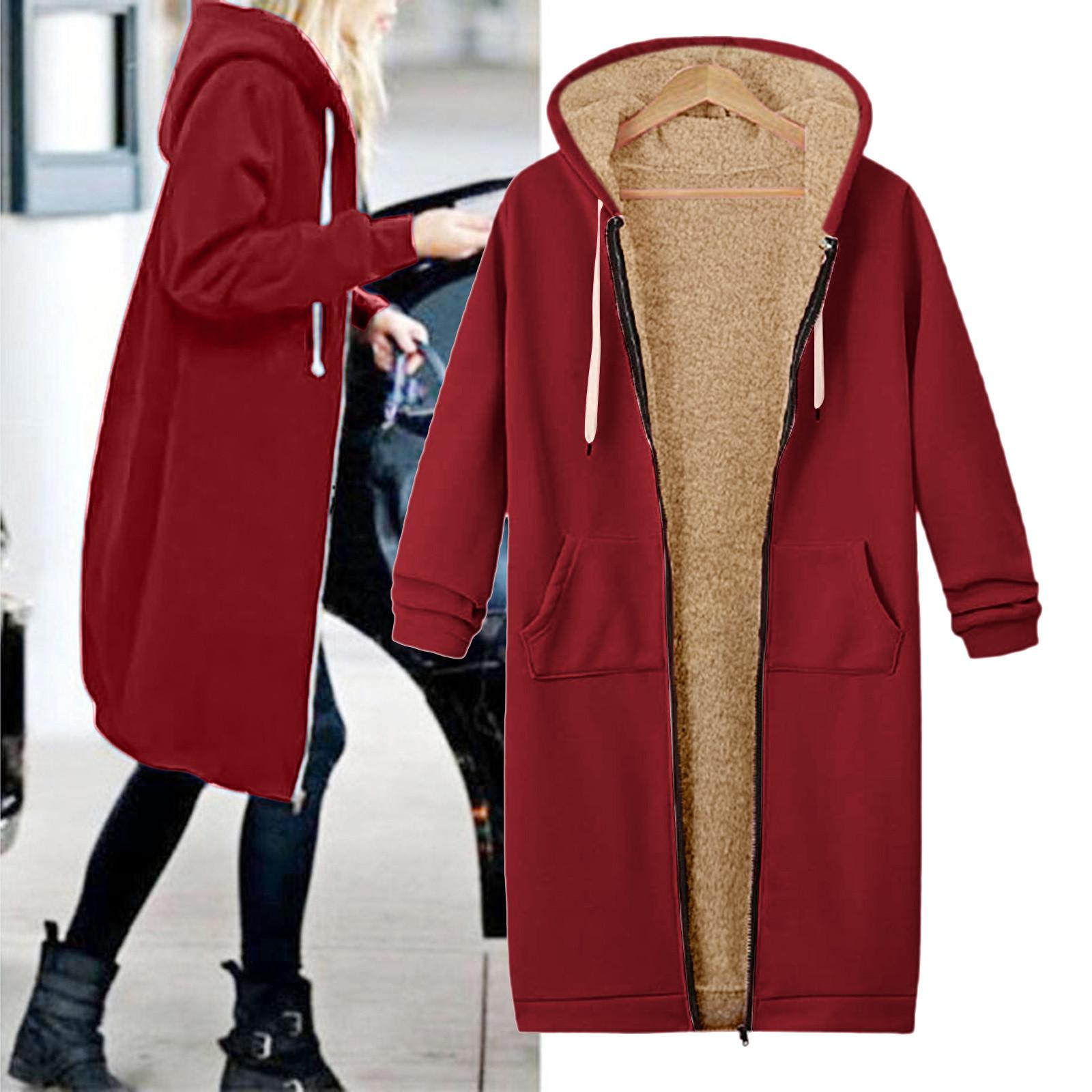 

Женская флисовая толстовка на молнии с открытым капюшоном, длинное пальто, куртка, верхняя одежда XL