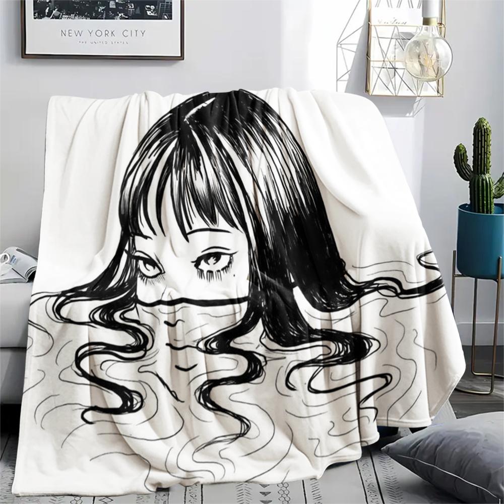 1PC Tomie Print Flannel Blanket, High quality Comfortable for All Seasons, Home Decor, Warmth and Comfort, Perfect for Christmas Gifts