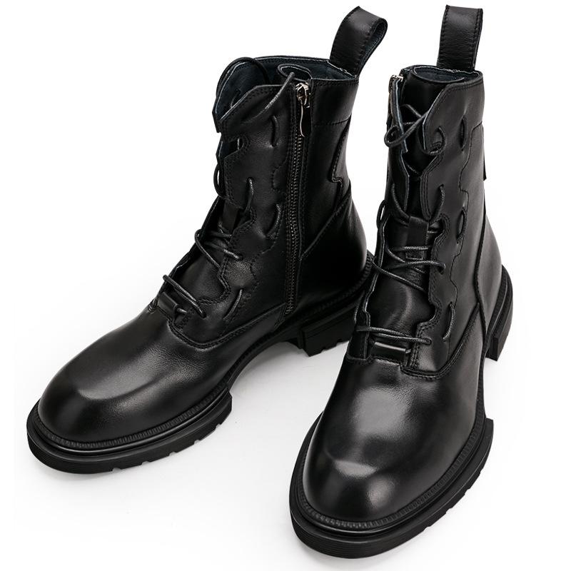 Martin Boots Men'S Winter Velvet Leather British Style Tooling Boots Medium And High-Top Casual Thick-Soled Military Boots Locomotive Boots Men