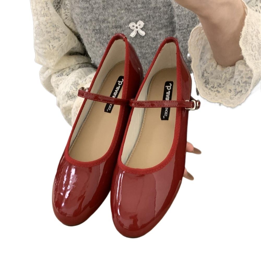Fashion Spring New Round Toe Women Mary Jane Flats Shoes Shallow Ladies Casual Ballet Shoes Soft Sole Eelgant Leather Shoes
