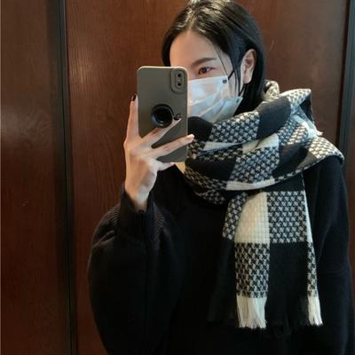 SCARF Women's Winter Scarf Retro Wool Scarf Autumn and Winter Knitted Fringed Plaid Warm Versatile Shawl