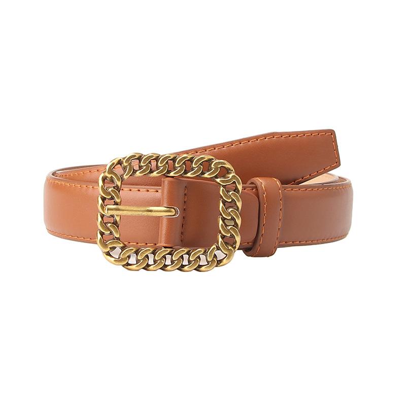 Simple and Retro Chain Buckle Women's Belt, Trendy and Versatile Waist Belt, Fashionable and Decorated Denim Belt for Women