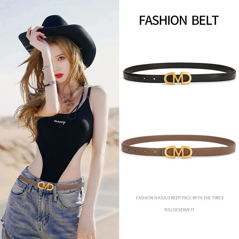 Womens Slim Leather Belt With M-Shape Alloy Buckle Casual Office Jeans Skirt Waistband