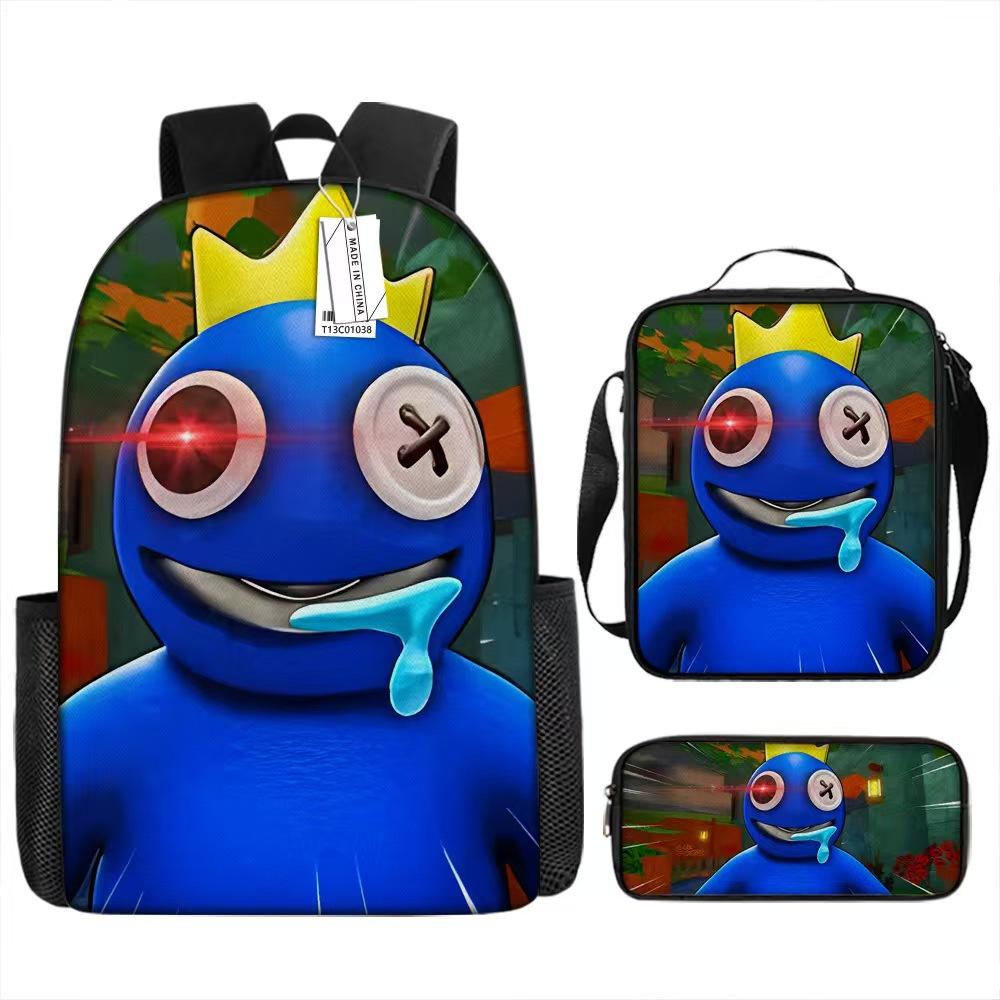 Rainbow Friends Three-Piece Set, Primary And Secondary School Students Satchel, Animation Cartoon Pencil Case, Large Capacity, And Wear-Resistant