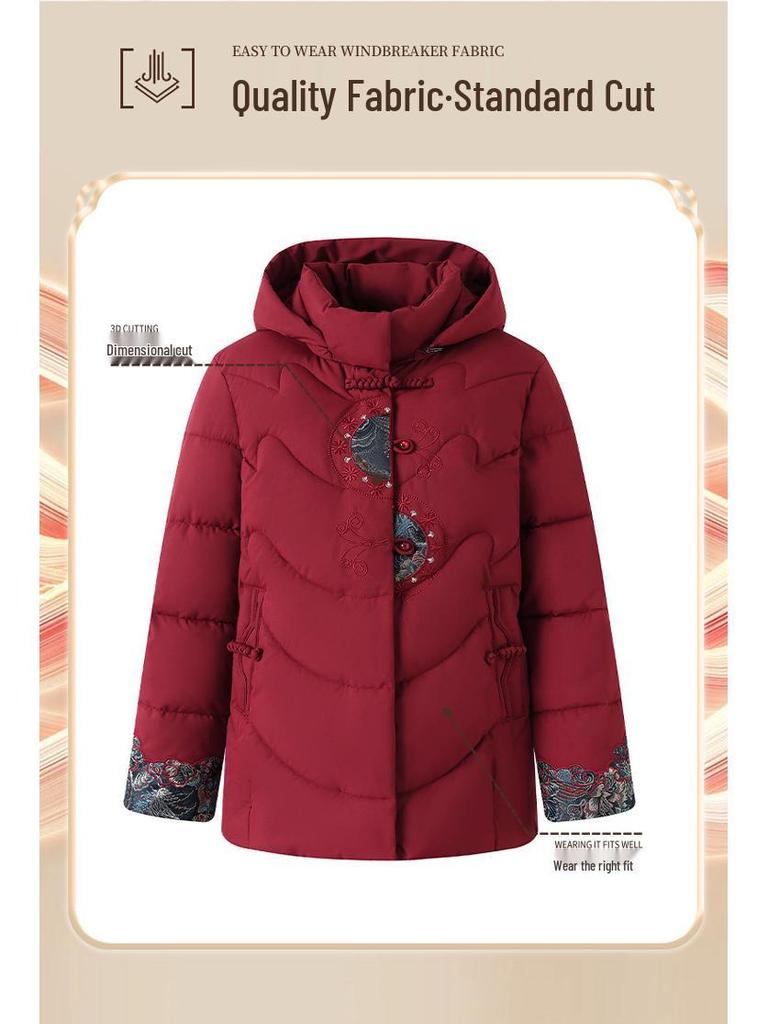 Stylish Fleece-Lined Winter Jacket for Older Women, Thickened and Hooded for Warmth