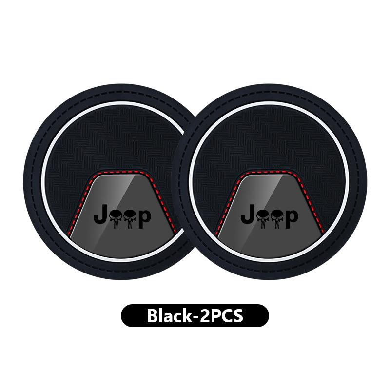 For Jeep 2Pcs Car Coaster Water Cup Bottle Holder Anti-slip Pad Mat Silica Gel Grand Cherokee Wrangler JK Renegade Gladiator AKN1