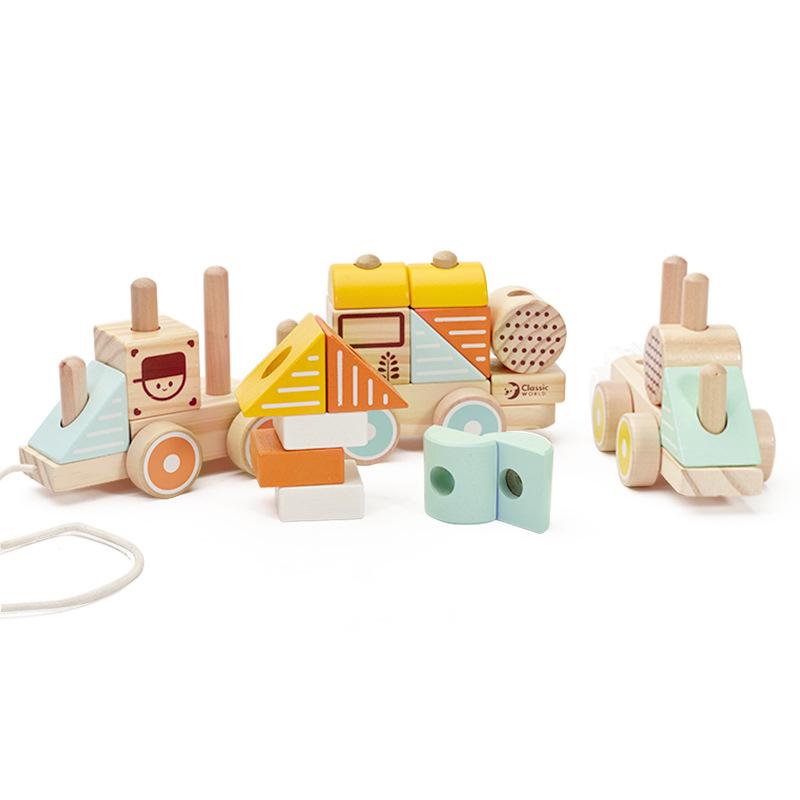 Kelsai Wooden Train Building Blocks - Educational Toy for Children and Babies