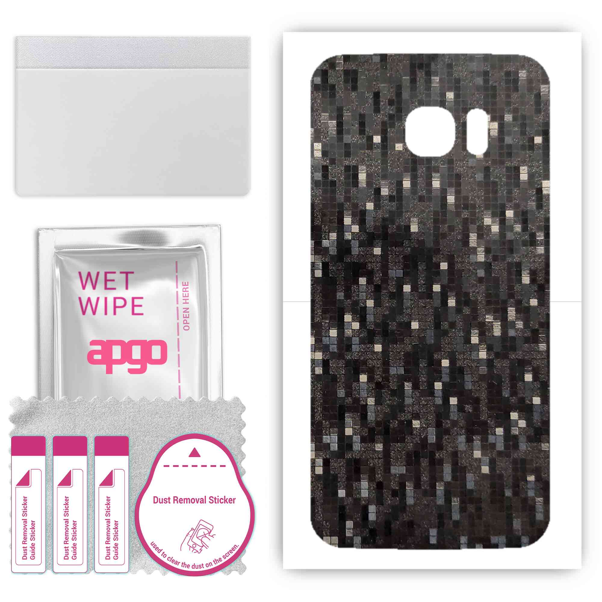 

apgo Protective Skin Sticker for the back compatible with Samsung Galaxy S7 edge, Wrap Film, Foil, Vinyl - Pattern Carbon Black Pixel
