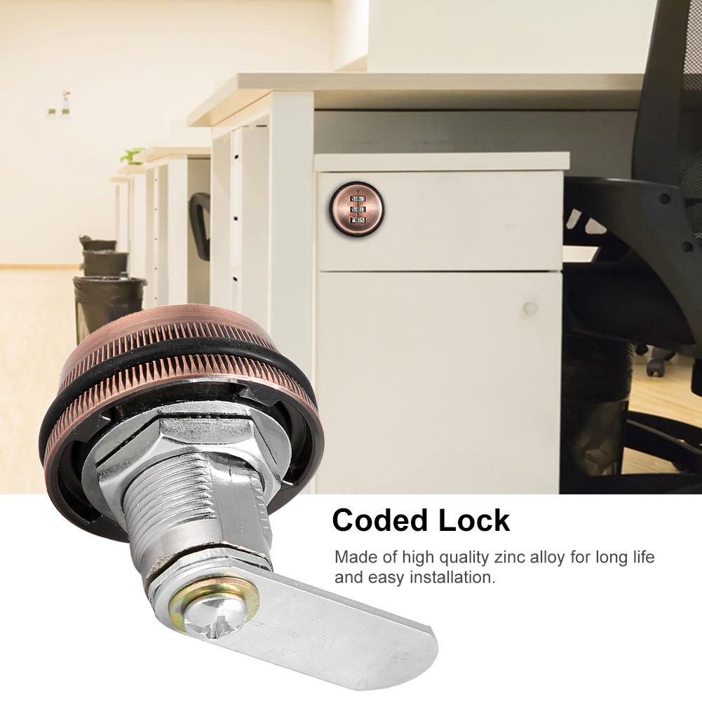 2pcs Zinc Alloy Mechanical  Password 3-Digit Code Mailbox Cabinet LockRed Copper 20mm/0.79in