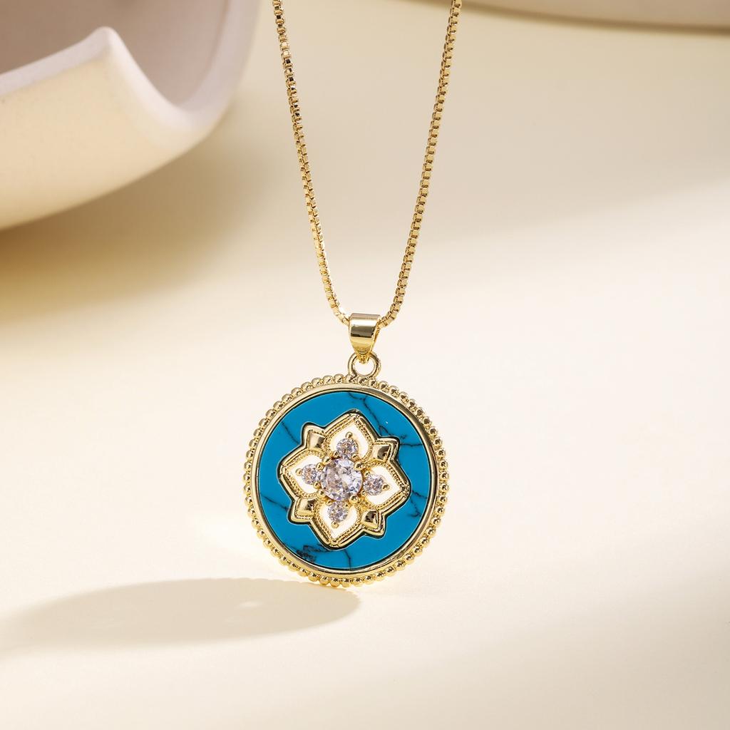 Nidin Vintage Flower Design Round Pendant For Women Light Luxury Zircon Inlaid Lucky Choker Necklace Fashion Jewelry Fine Gifts