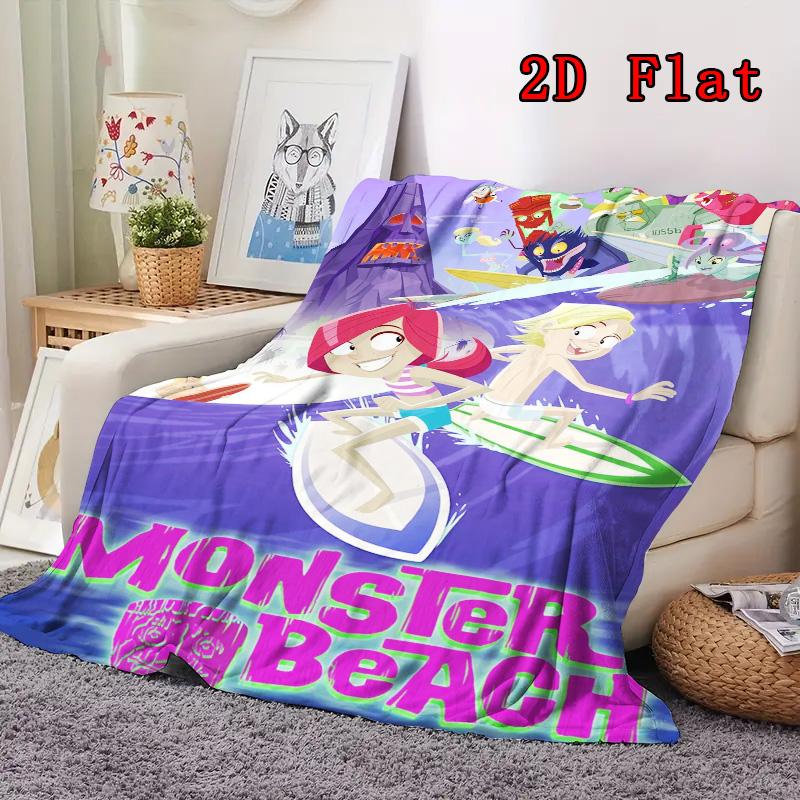 Monster Beach 2D Flat Pattern Flannel Blanket High Quality All Seasons Warmth and Comfort Perfect for Christmas Gifts.DMT0925293