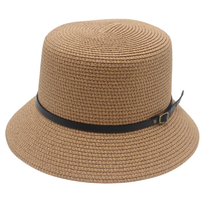 Spring And Summer Small Black Belt Encrypted Fisherman Straw Hat Showing Face Small Male And Female Model Taking Pictures Wearing Fishing Hat