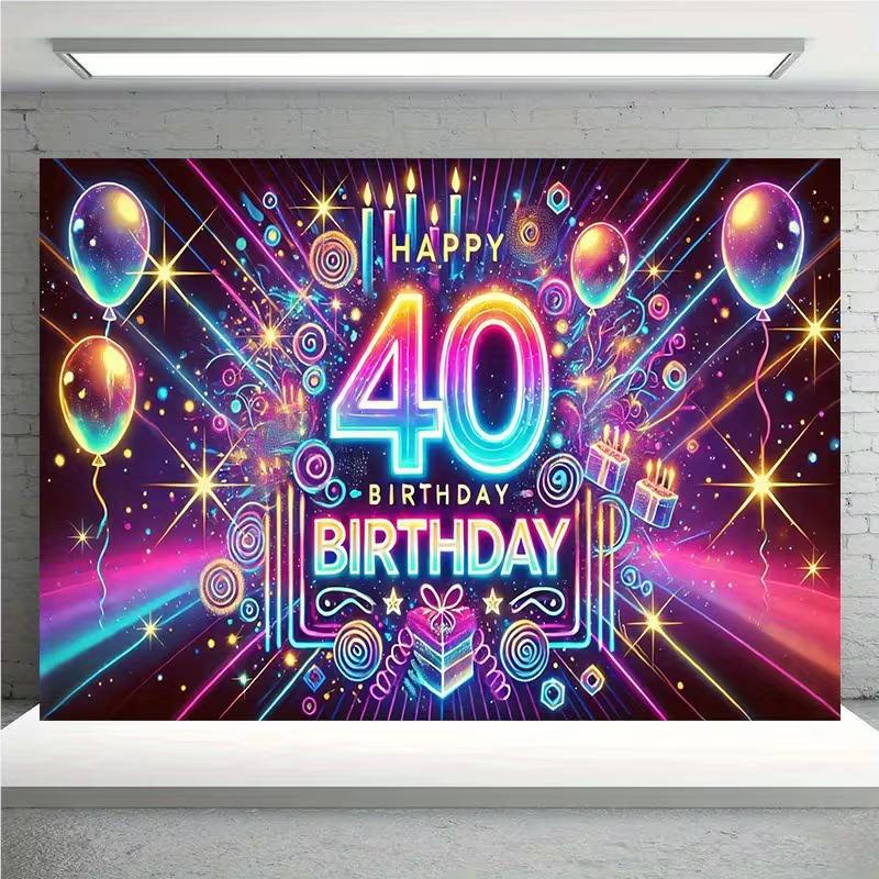 Sfondo 2D Glow per il 40° Compleanno, Banner Decorazione Festa a Tema Viola Neon