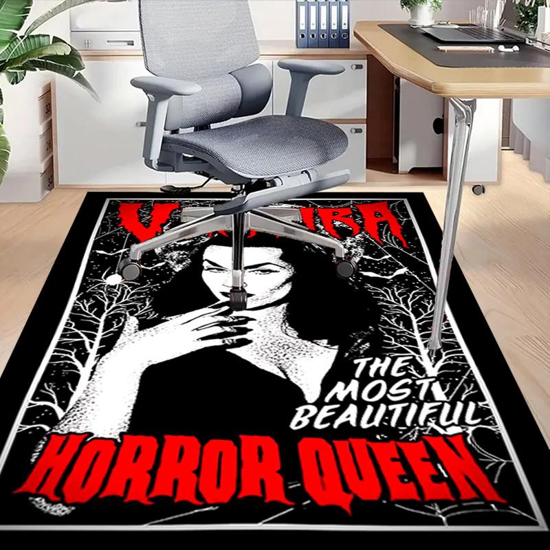 1pc Vampira Horror Queen Home Office, Durable Polyester Floor Mat with Easy, Office Decor, Urban Style, Nonslip Backing, Highquality Fabric