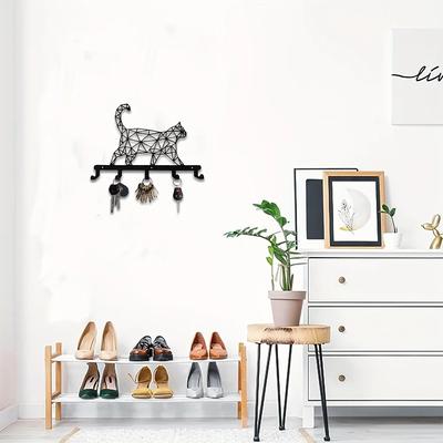 Metal Hollowed Cat Pattern Key Holder – Wall-Mounted Key Rack Hook, Household Hanging Organizer Rack for Keys and Small Items