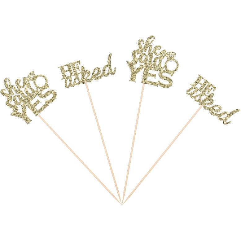He Asked She Said Yes Centerpiece Sticks Gold Glitter Table Toppers for Bridal Shower Engagement Party Wedding Dessert Bar Decorations - Pack of 10