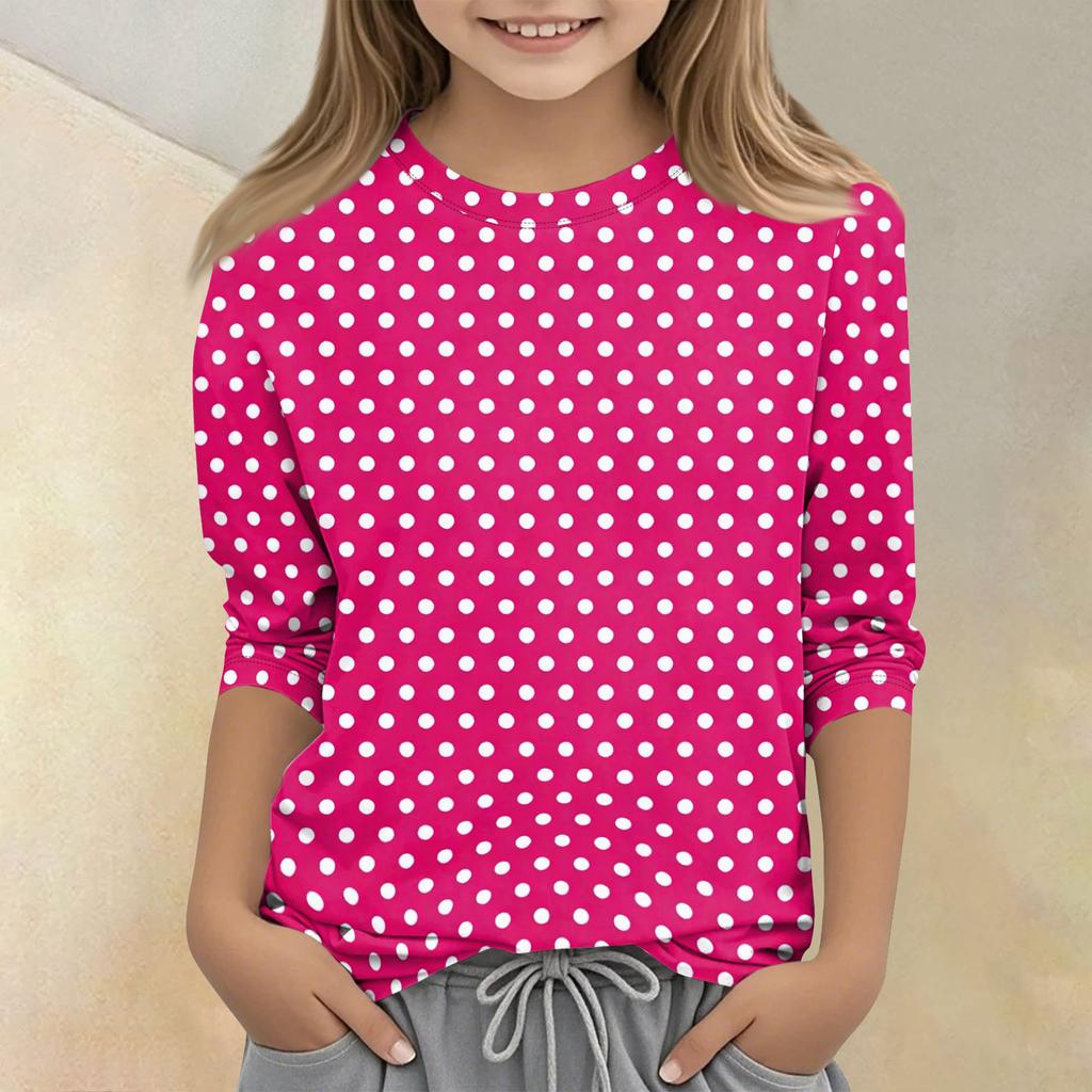 Kids Polka Dot Print Crew Neck Three Quarter Sleeve Casual T Shirt Lightweight Soft Fabric Comfortable Fit for Everyday Wear