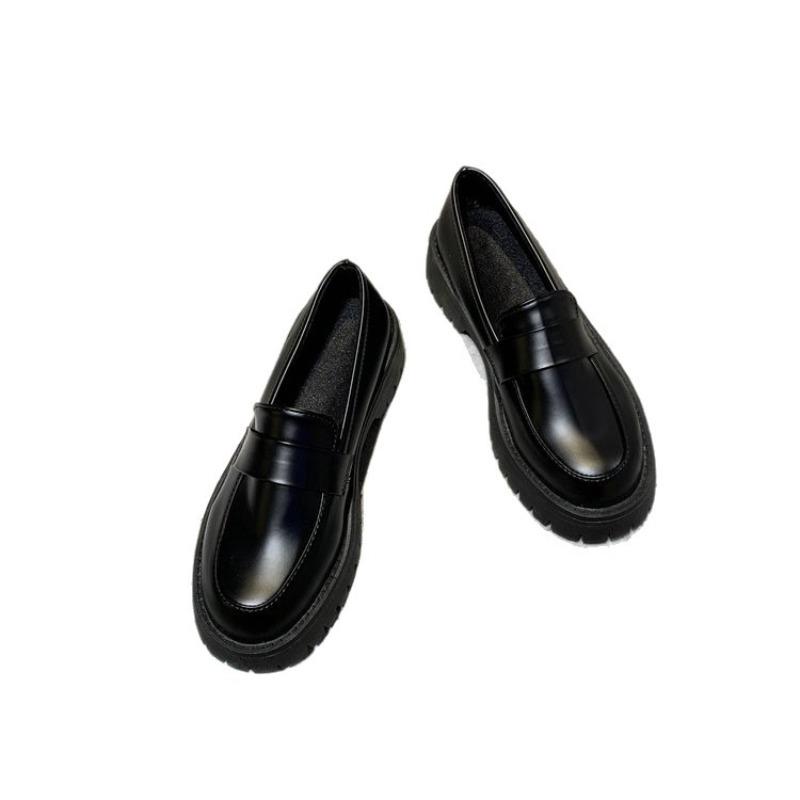 

Новый стиль лоферов универсален. Женщины могут носить кожаную обувь на толстой подошве на одну ногу 43 чёрный