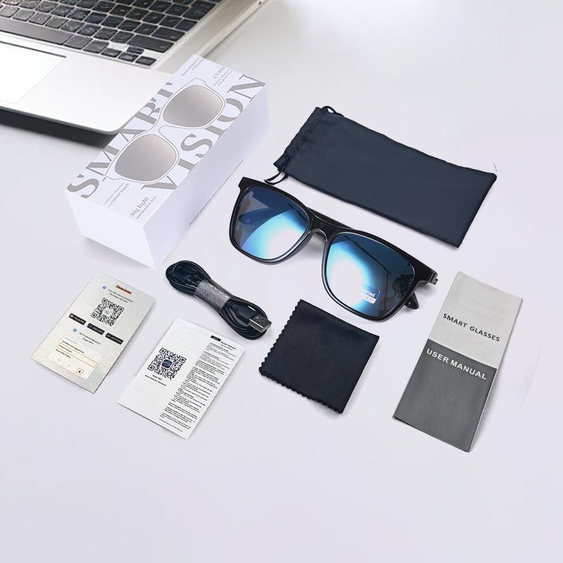Bluetooth Smart Glasses: Polarized Sunglasses with Clip-on, Replaceable Prescription Lenses for Music, Calls, and Driving.