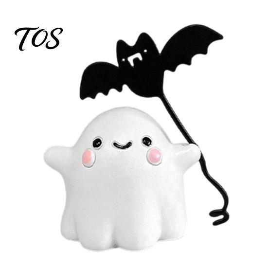 Decorative Ghost with Bat Balloon Walking Dog Resin Figurine, Cute Holding Statue, Spooky Halloween Room Decor Desktop Decor, Mini Stable Base