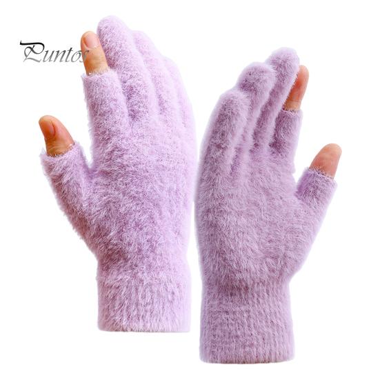 

Зимние перчатки, термостойкие плюшевые перчатки, вязаные перчатки из искусственного меха норки с полупальцами для осени, зимы, дома и отдыха на природе светло-фиолетовый