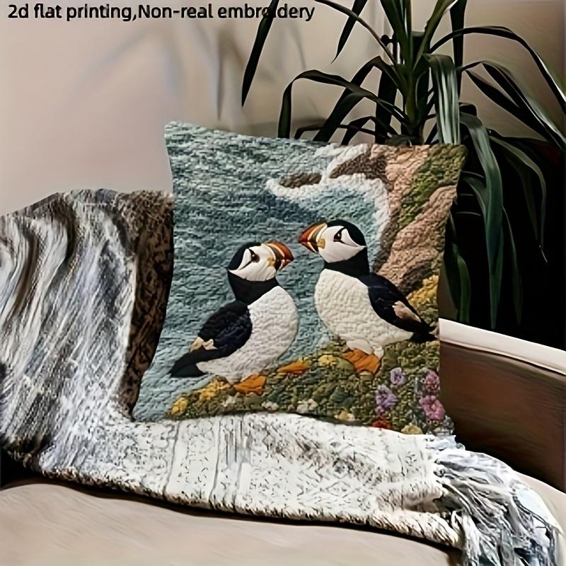 Double Sided 2D Effect Puffin Pillow Cover Cute Atlantic Sea Bird Print Soft Throw Pillow Case For Home Decor