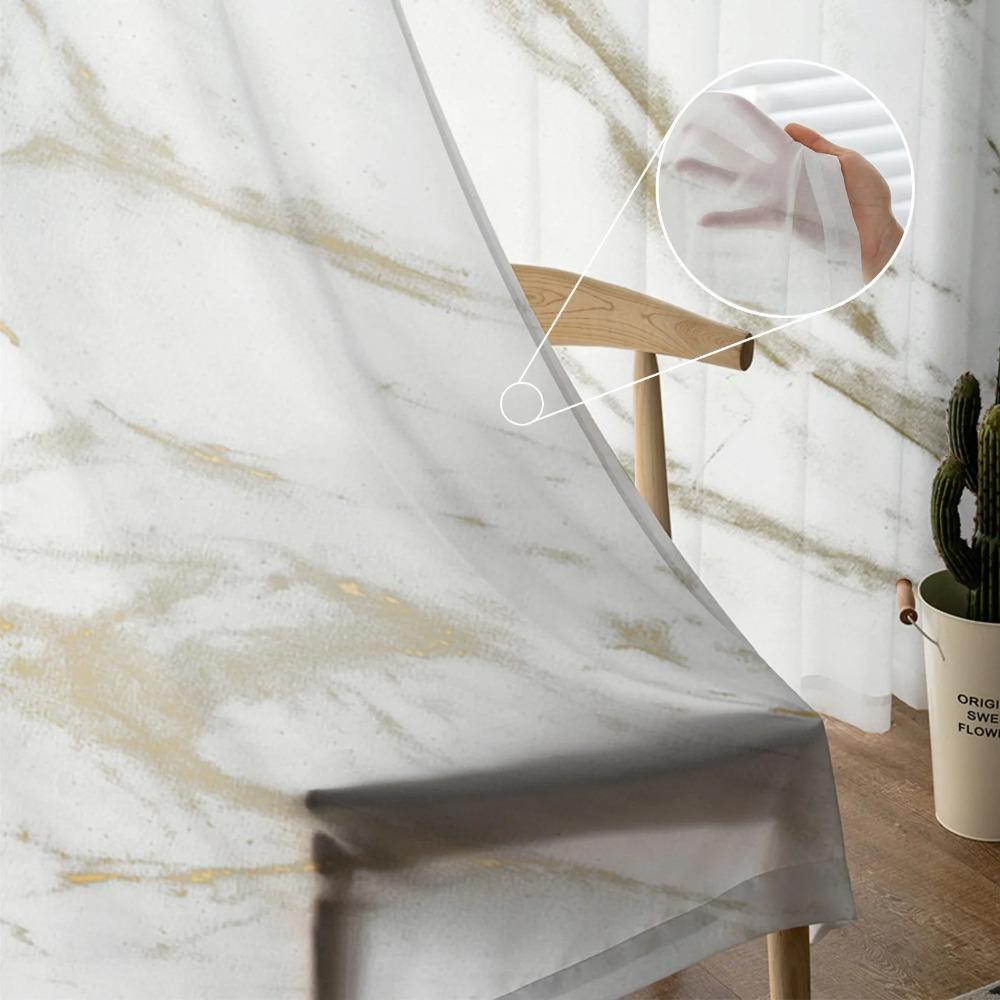 Weißer und goldener Muster-Marmor-Voile-Vorhang für Wohnzimmer, transparenter Tüll-Fenstervorhang für Schlafzimmer-Accessoires-Dekor