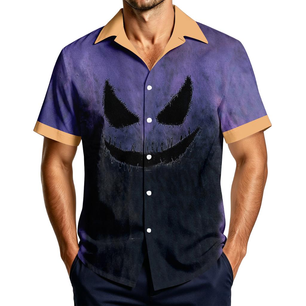 Men's Casual Short Sleeve Shirt with Halloween Print for Parties and Everyday Wear