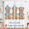2pcs 2D flat printing Curtains Winter Teddy Bears Cozy Warm Polyester Without Electricity Festive Holiday Perfect for room decor