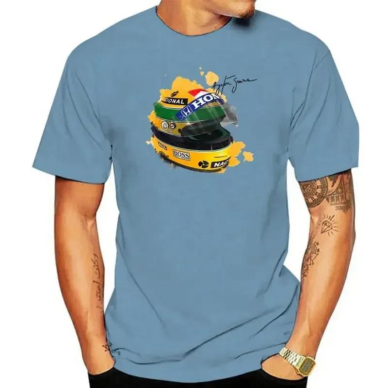 Signatur Mann Ayrton Senna Helm T-Shirt Tops 1 Rennwagen Aquarell harajuku Männer 100% Baumwolle Kurzarm T-Shirt übergroß