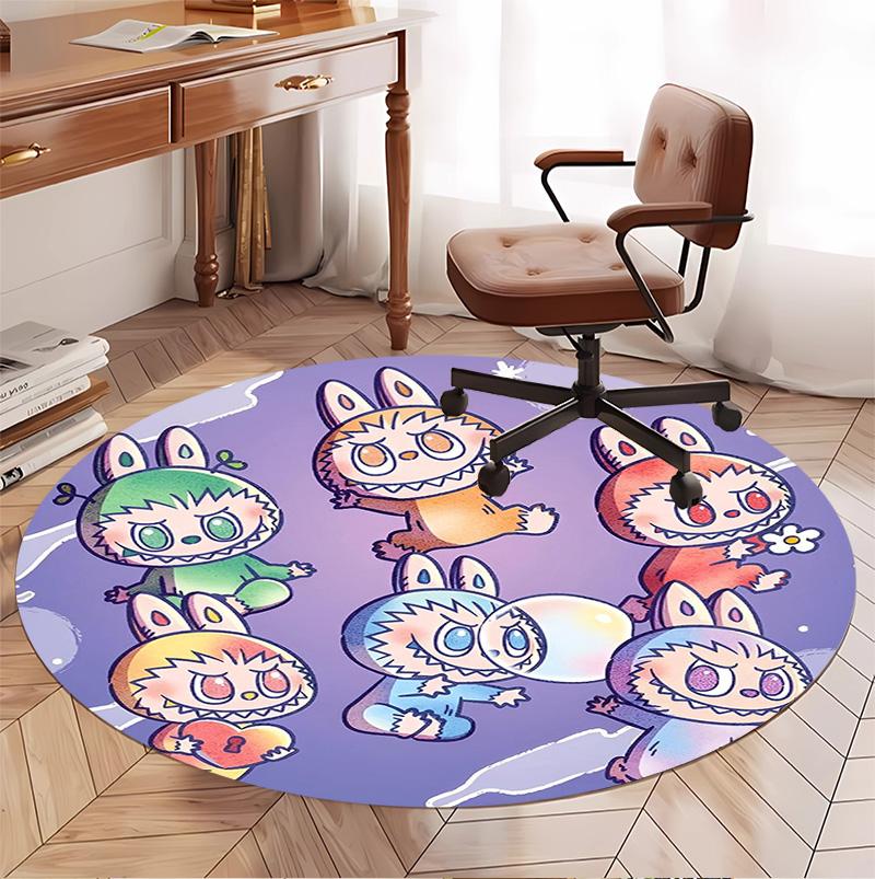 Labubu Pattern Round Rug, Indoor/Outdoor Mat, for Picnic, Gameroom, Bedroom, Office, Living Room, Home Decor Carpet, Birthday Gift