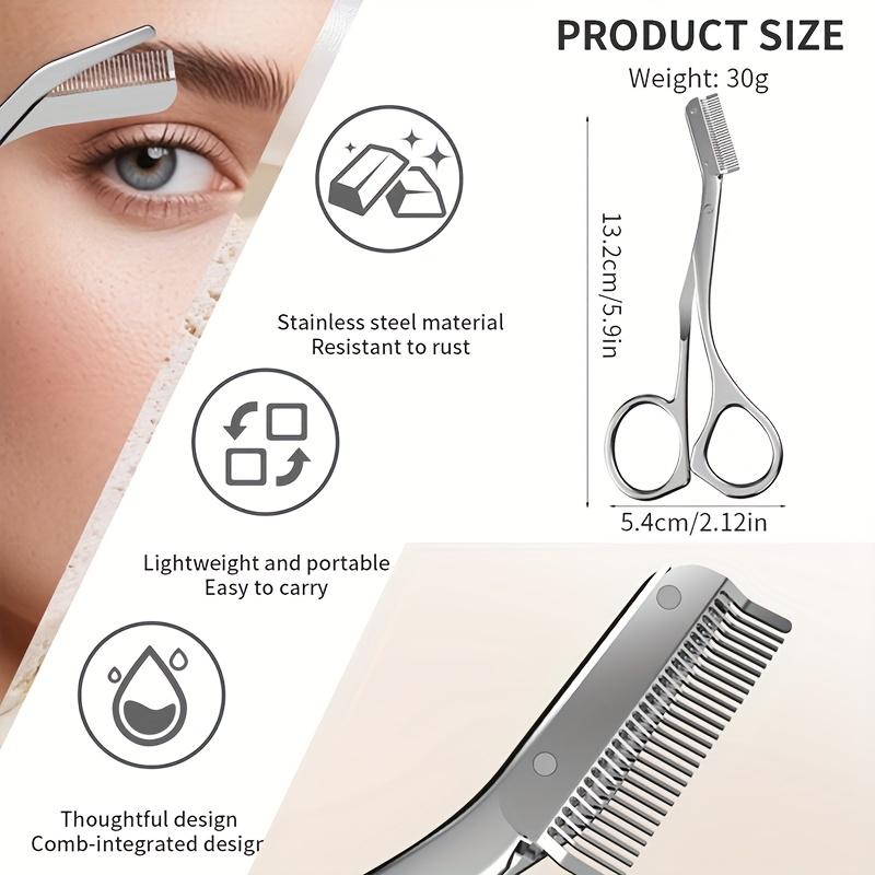 High-End Stainless Steel Built-in Eyebrow Scissors, High Hardness Sharp Blades, Ergonomic Design, Precision Grooming Tool for Fine Eyebrow Trimming, A