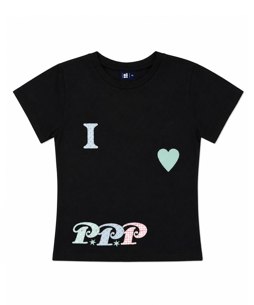 PAGESIISII I Love Ppp Applique Detail Slim Fit Short Sleeve T-Shirt Black