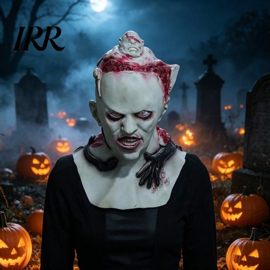 Professional Haunted House Gear Halloween Upside Down Demon Latex Full Face Mask, Scary Alien Cosplay Eye-catching Prop Headgear, Creepy Costume