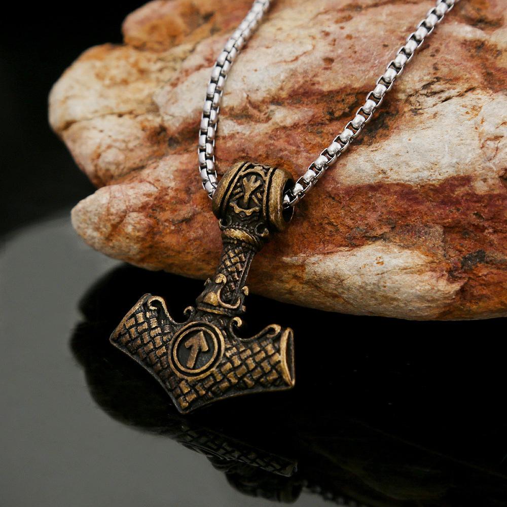 Odin Hammer Wikinger Rune Edelstahl Anhänger Beliebte Herren Titanstahl Halskette