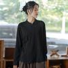 Johnature Chinese Style Vintage Frenulum Jacquard Collar Shirt Autumn Woman Solid Color Long Sleeves Shirt