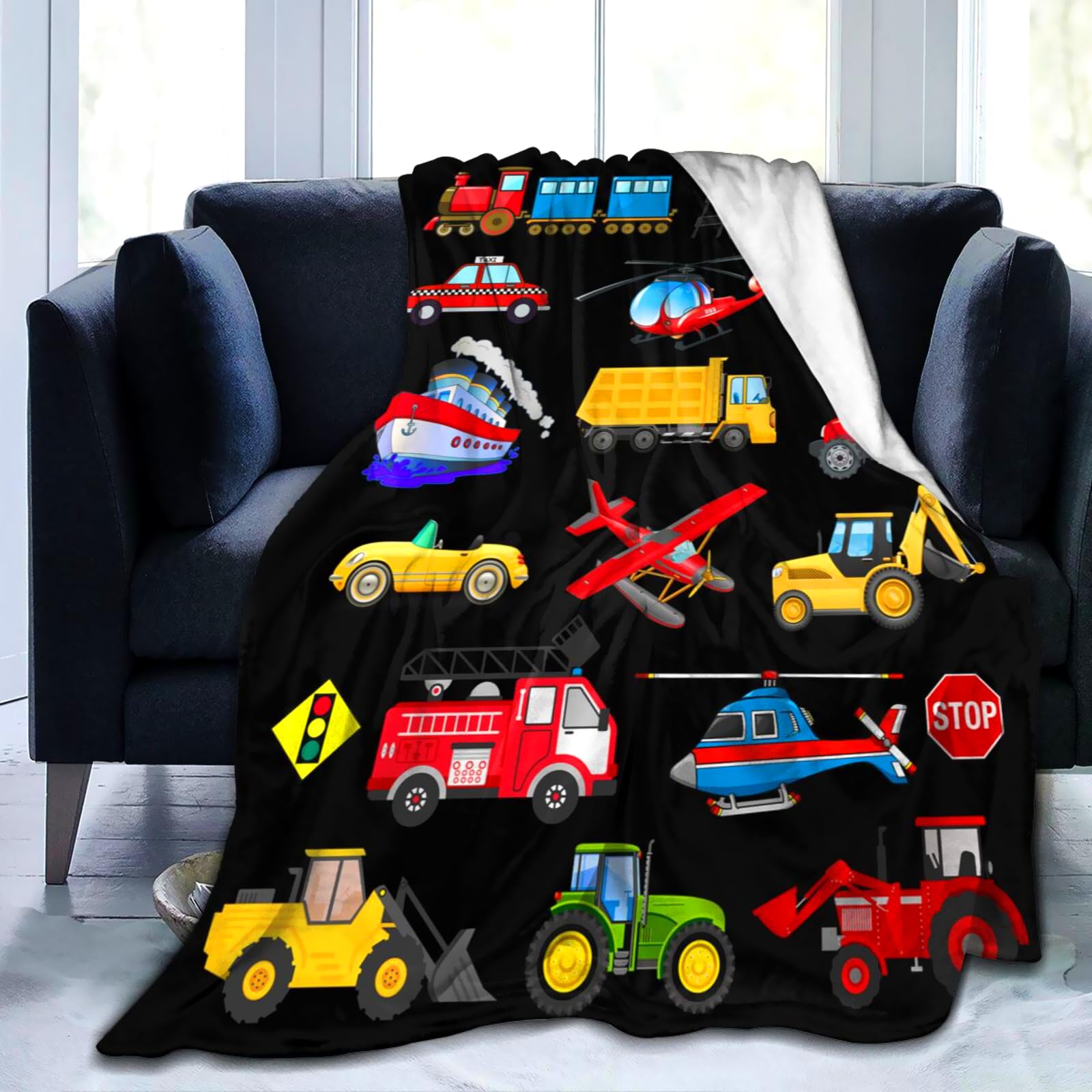 

Синий плед Monster Truck Cartoon Cars Flannel Пледы для детей и мальчиков на все времена Трек Кровать Диван Одеяло King Queen Size 100x130cm-S