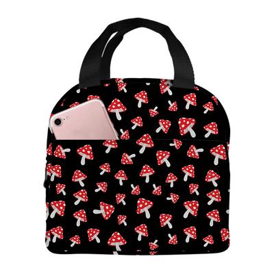 Mushroom Pattern Small Handheld Eco-friendly Lunch Bag Best Gift for Boys Girls 2D Flat Cartoon School Bento Bag for Outdoor