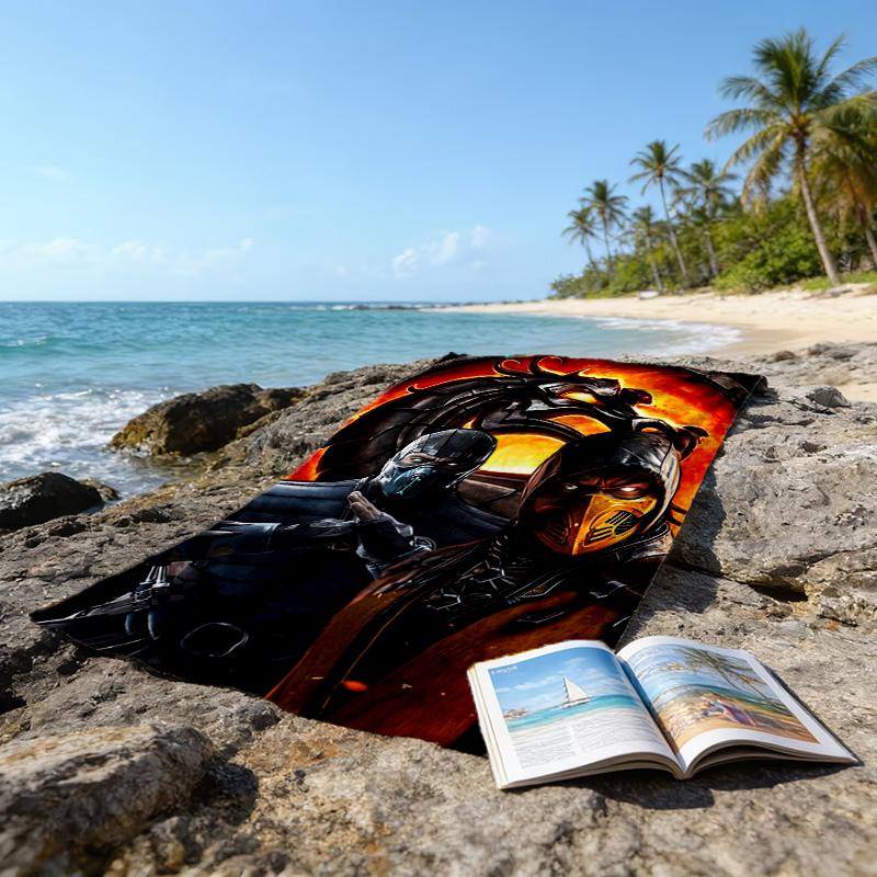 1pc Mortal Kombat3 Beach Towel, Beach and Seaside Swimming Pool Equipment, Fashion Pattern, Rectangular, Travel Essentials
